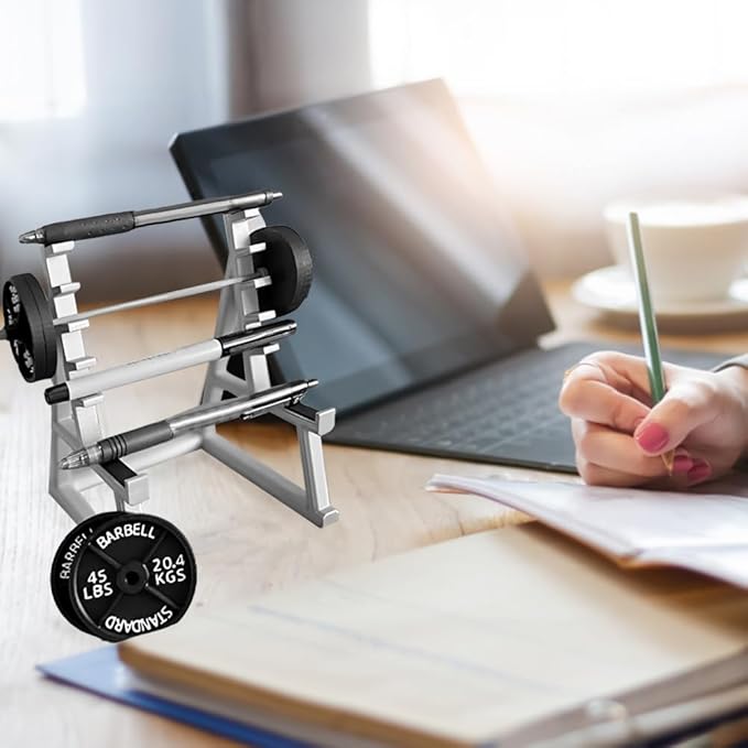 🏋️ Desk Pen Holder: Mini Barbell Rack for Pens & Small Supplies