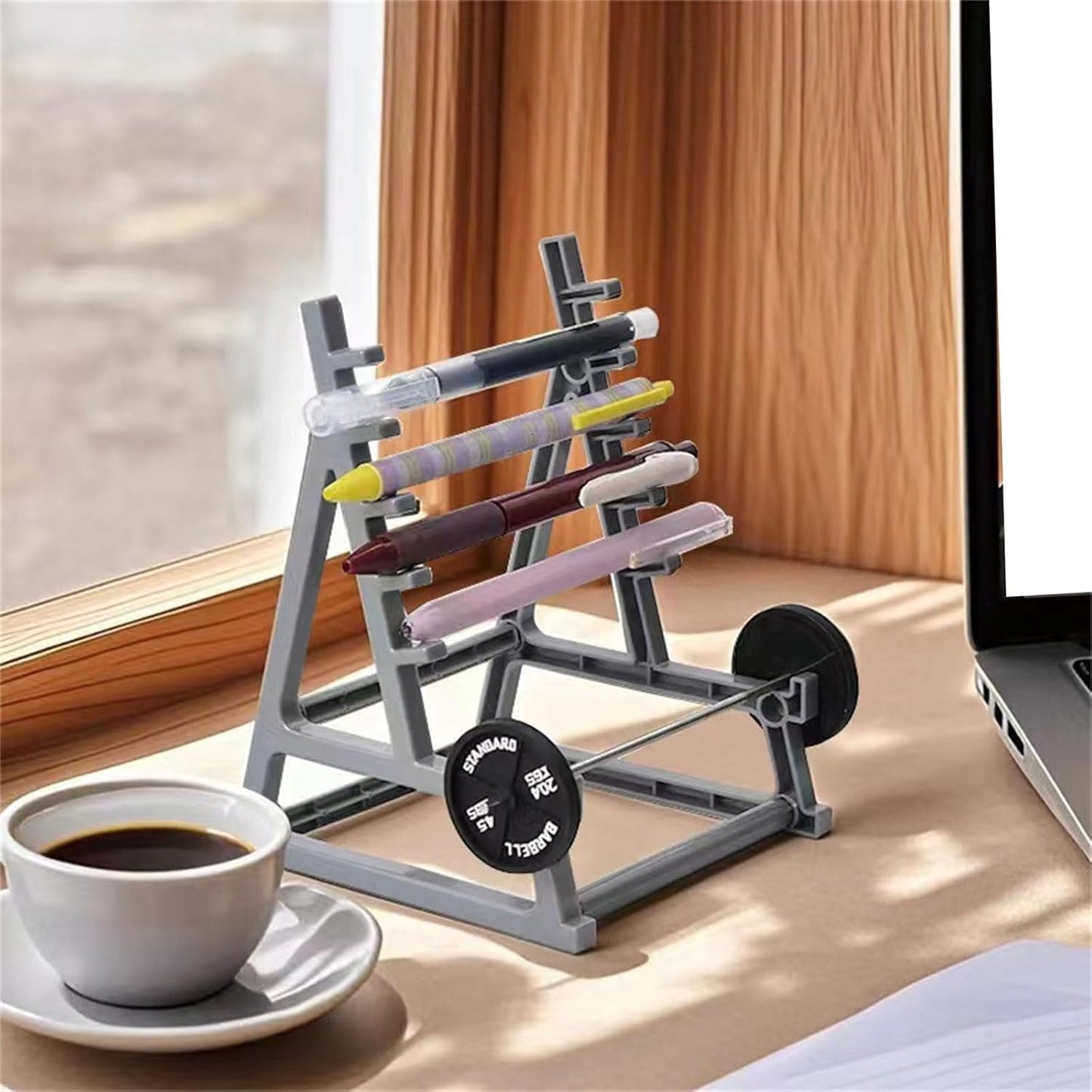 🏋️ Desk Pen Holder: Mini Barbell Rack for Pens & Small Supplies