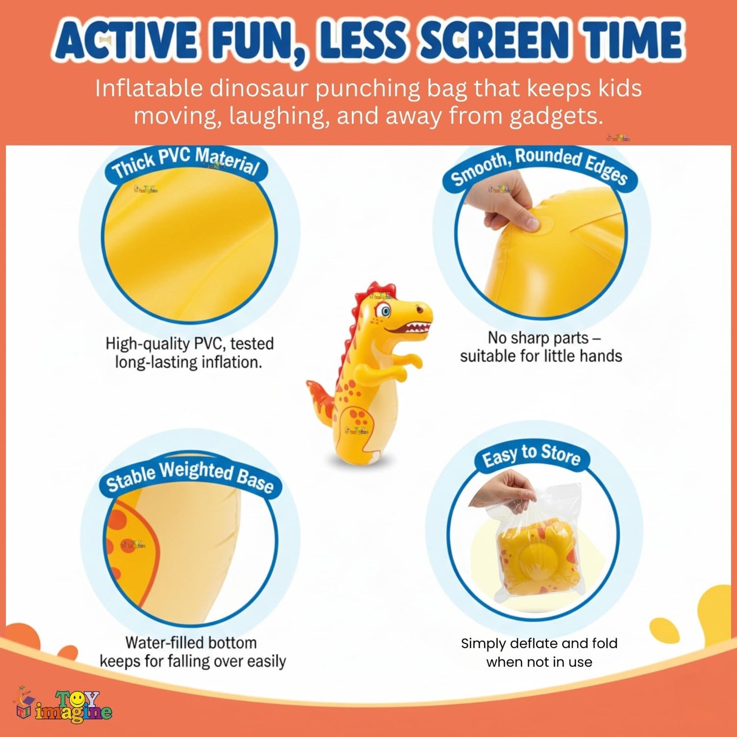 🦖 Dino Inflatable Punching Bag for Kids – Bounce-Back Active Play Toy