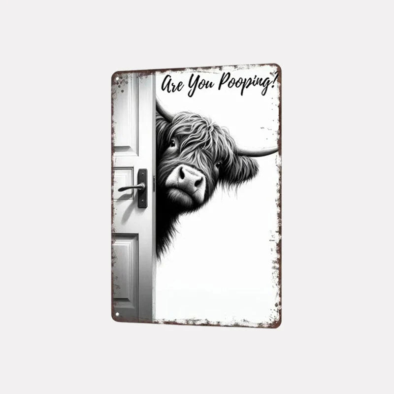 🐄 The Cheeky Visitor: Vintage Highland Cow Sign