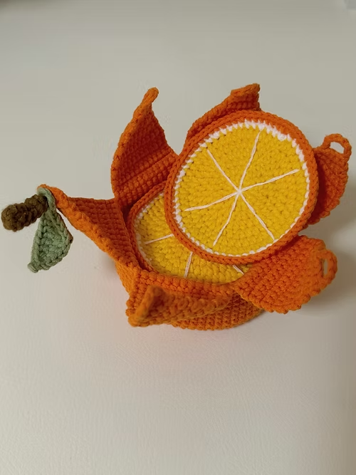 🍊 Crochet Fruit Cup Mat Set